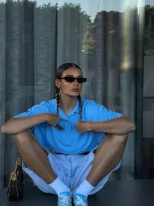 Women's Plain Polo Neck Crop Tee, Casual Short Sleeve Cropped T-shirt for Spring & Fall, Ladies Clothes for Daily Wear, Top