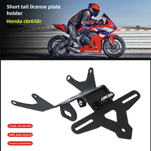 For Honda CBR650R CB650R 18-25 Year Modified License Plate Frame Short Tail LED Light Foldable License Bracket