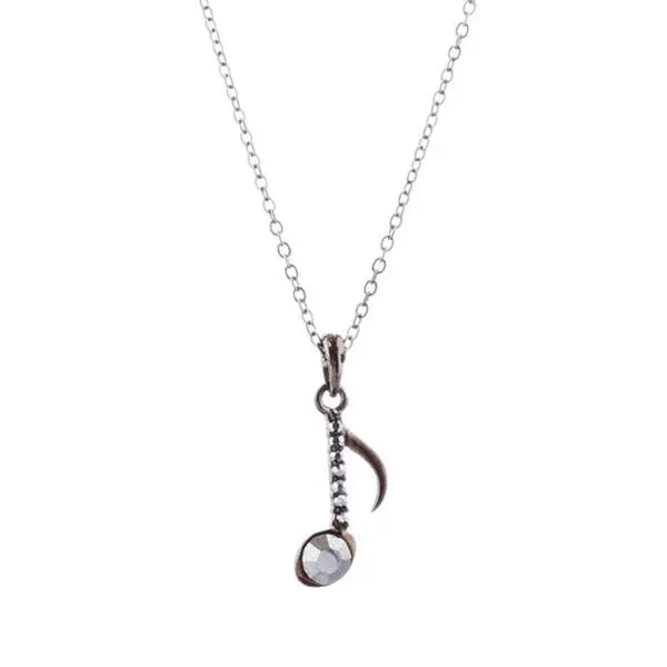 Music Note Crystal Rhinestone Musical Charm Pendant Chain Necklace Hematite Gray