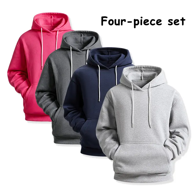 4-Pack Value Bundle Fleece-Lined Hooded Sweatshirts, Plain Solid Loose Fit Drawstring Affordable Everyday Layering Tops