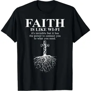 100% Premium Cotton graphic tees Funny Christian Graphic Tees - Faith Is Like Wifi T-Shirt