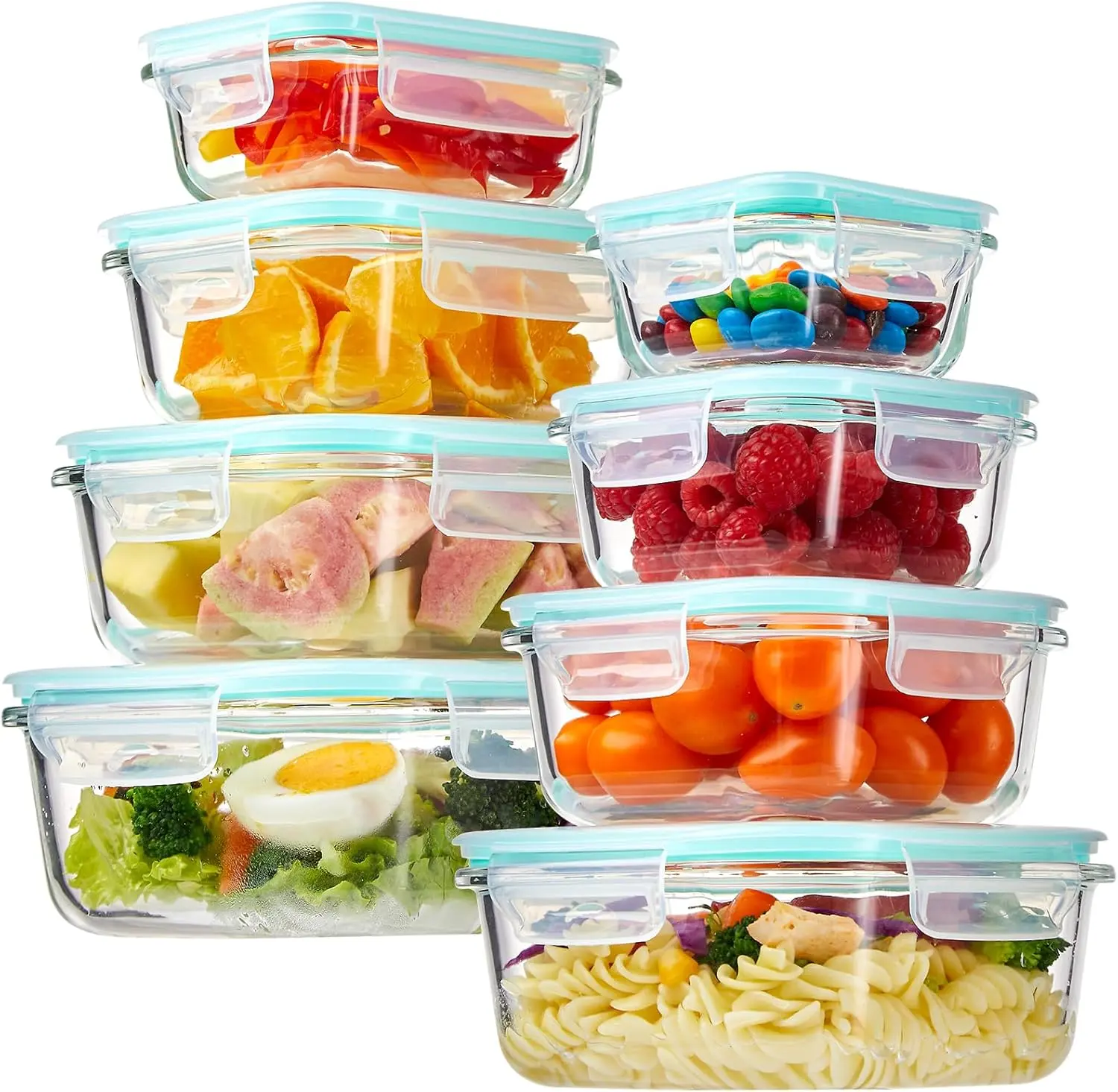 8-Pack Glass Food Containers with Lids, 5oz-35oz Airtight Spill-Proof Non-Plastic Oven-Safe Meal Prep Bento Boxes, Leak-Proof Locking Lids, BPA-Free, Microwave/Freezer/Dishwasher Safe, Kitchen Organization Tools, Airtight Food Containers, Food Storage, No