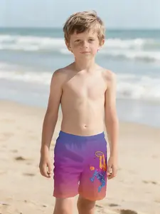 Gradient Slam Dunk Shorts with Digital Printing, 100% Polyester. A brand-new summer fashion item specially designed for boys. Stylish boys' beach pants, summer casual children's clothing, outdoor sports beach shorts.