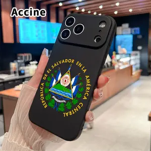 Straight Edge Phone Case for iPhone 17 15 16 14 Pro Max 13 12 11 XR XS Plus Air E  El Salvador Emblem Pattern Full Body Protection Shockproof Soft Liquid Silicone Cover Cellphone Protective