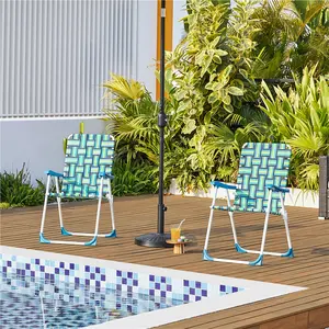 Yaheetech Set of 2 Patio Webbed Folding Chairs Outdoor Nylon Fabric Portable Camping Chair Portable Lawn Chairs for Beach Yard Garden