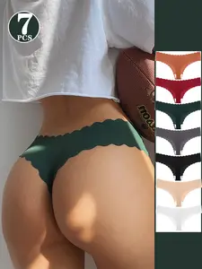 7 or 14 or21 28 32 Pieces Multi-Color Basics Thongs Panties Underwear Pack Very Thin Soft Comfy Cool for Sport Yoga for Women Valentine's Gift for Her Cute Sexy Beautiful Elegant Bikini T-Back Breathable Mesh Knicker Seamless Design Activewear Athletic