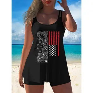 American patriotic style paisley print women's swimsuit, fashionable and comfortable design, suitable for hot springs and beach wear