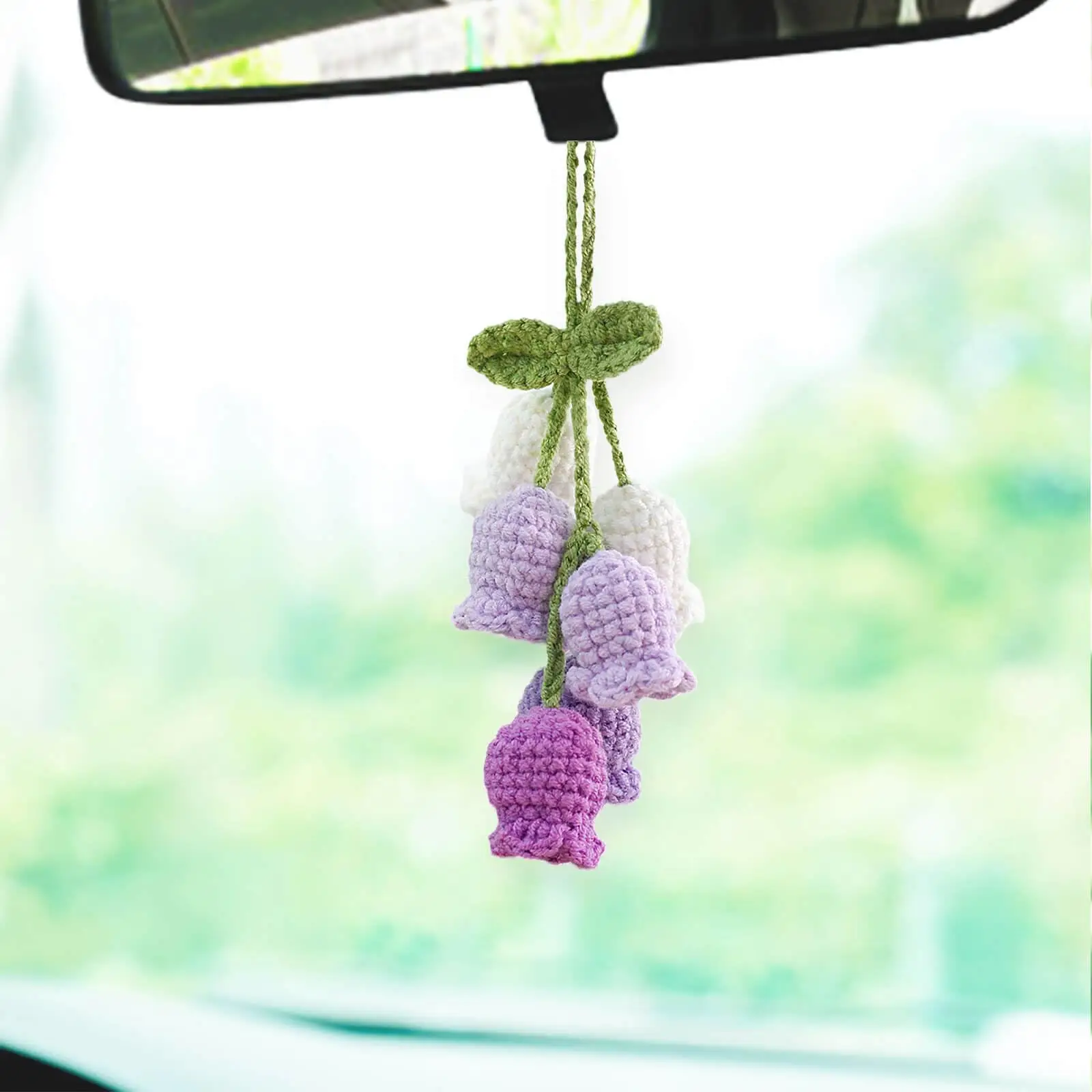 Cute Crochet Plant Design Car Rearview Mirror Hanging Ornament, Handmade Car Mirror Hanging Decoration, Universal Car Accessories for Women & Girls