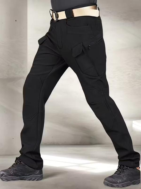 Men's Fleece-Lined Windproof Warm Tactical Pants 400g Knitted Fabric Mid-Rise Multi-Pocket Standard Fit for Autumn Winter Outdoor Wear