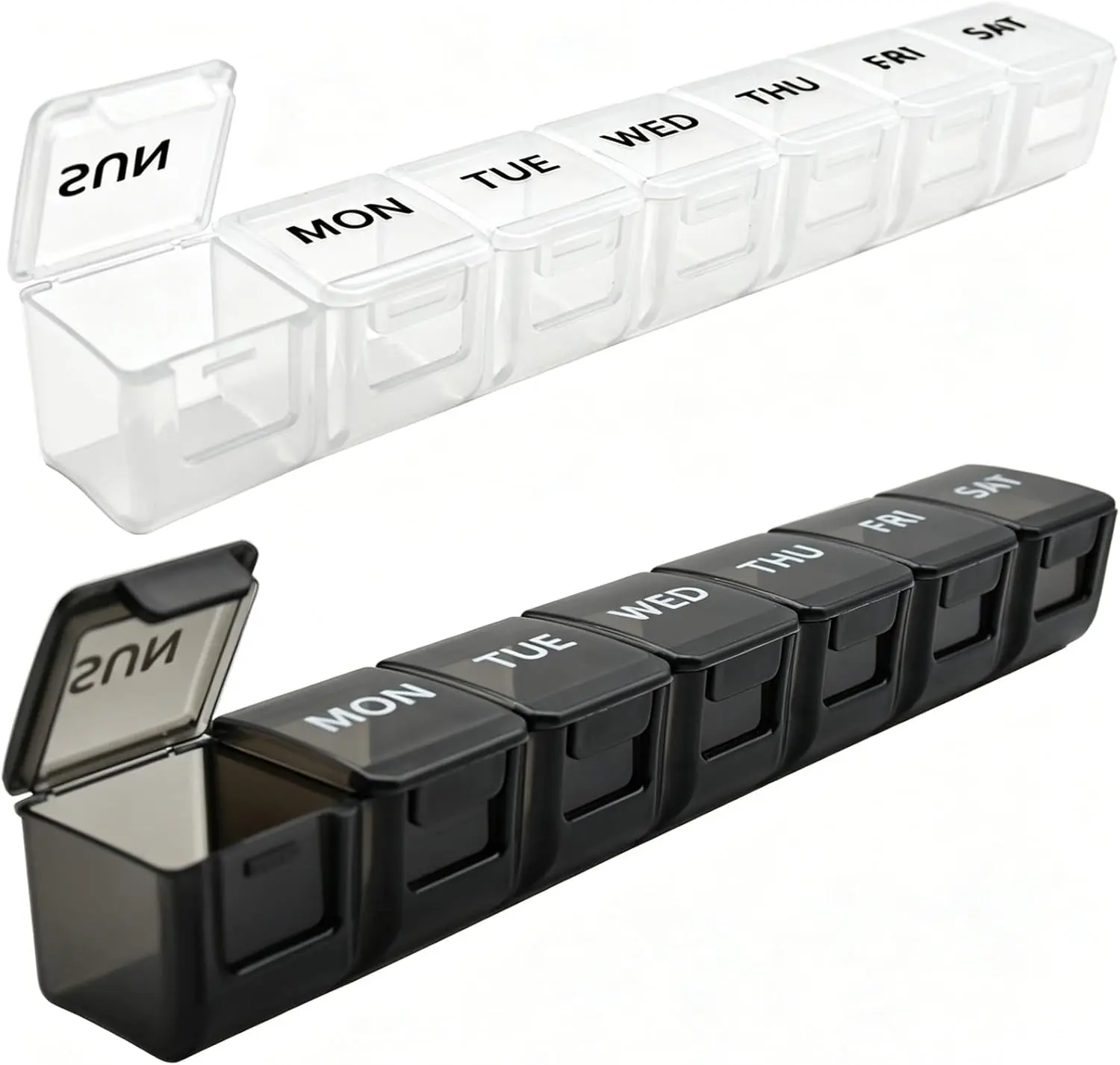 2 Pack Weekly Pill Organizer, Large 7 Day Pill Case, Daily Vitamin Case Medicine Box, AM/PM Pill Containers for Medicine Supplements Fish Oil（White & Black）