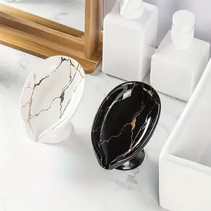 Marble Leaf Self-Draining Soap Dish - Ceramic Soap Rack with Easy-Clean Design, Keeps Soap Dry & Adds Elegance to Your Bathroom, a Perfect Christmas Gift