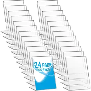 24 count  Sign Holder L Shape Clear Sign Stand 3.5 x 5 Inch Plastic Picture Frames Holder Slant  Countertop Display Suitable for  Restaurant Wedding Office Table Photos Menu