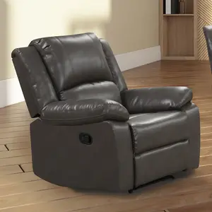 Letha Gray Glider Recliner Breathable Leather & Pillow Arms
