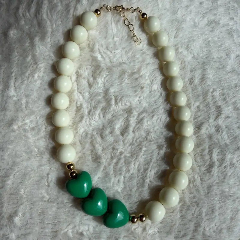 Women's Triple-Heart Bubble Bead Statement Necklace