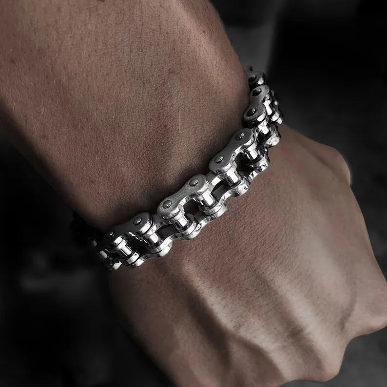 SOLID Stainless Steel Motorcycle Bike Chain Design Bracelet for Men