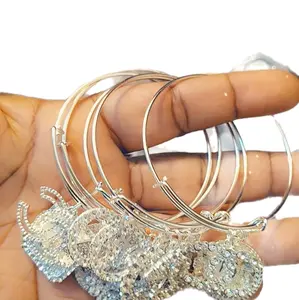 Silver Plated Metal Charm Bangles with Adjustable Fit and Silver Tone Charms for Versatile Jewelry Collection