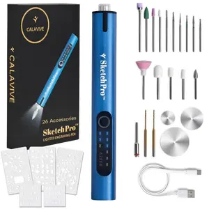 Calavive SketchPro Engraving Pen with LED Light | For DIY, Crafts & Nail Art Prep  | 3-Speed, USB-C, 26 Bits | Works on Wood, Metal, Glass