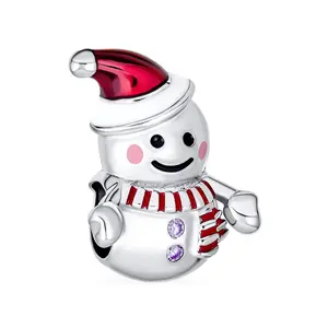 Christmas Charm Bead Red Santa Hat & Snowman for European Bracelet Silver