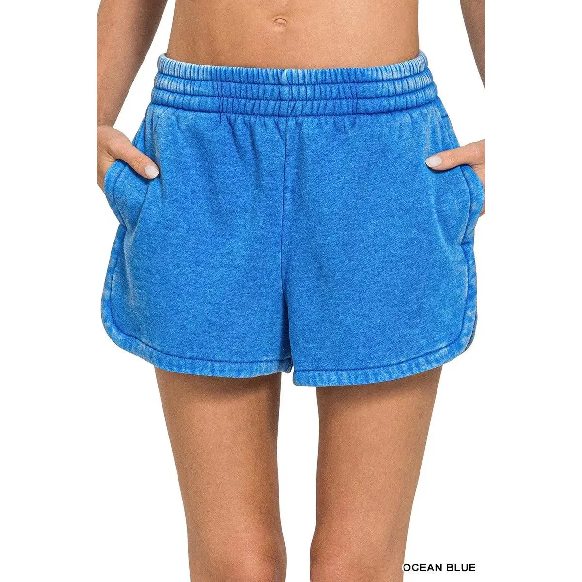 Zenana Acid Washed Elastic Waistband Dolphin Shorts
