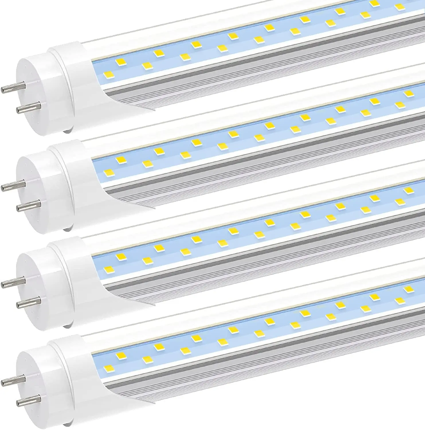 T8 LED 4FT Type A+B Light Bulbs, 24W(65W Equivalent), 3200LM, 6000K, Plug and Play or Ballast Bypass, 4 Foot LED Fluorescent Light Bulbs, ETL Listed, Single or Double End Powered, 4Pack