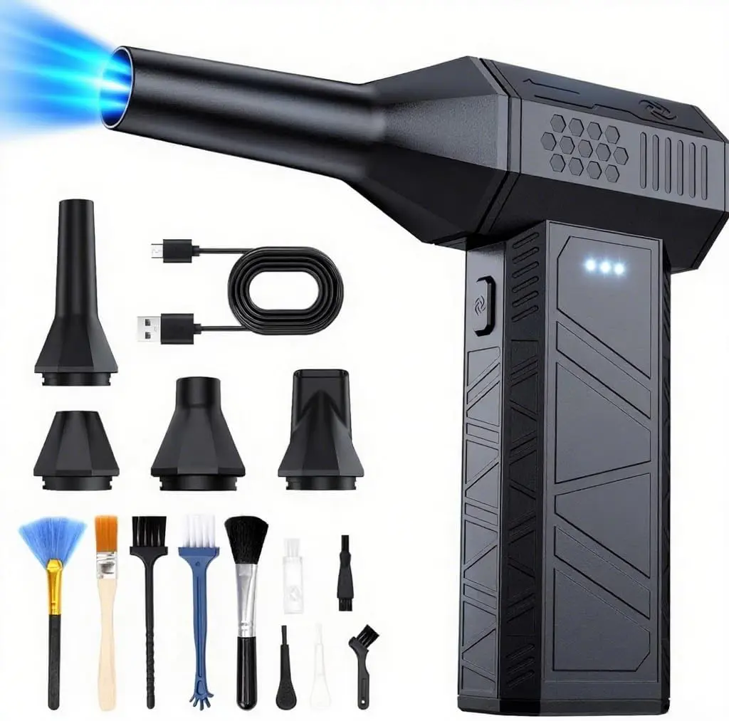 Compressed Air Duster, 3-Gear Electric Air Duster Rechargeable, Super Power Air Blower with Brushless , Mini Blower for Computer, Keyboard, , House, Office, Outdoor, PC