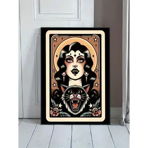 1pc Vampire-Inspired Unframed Canvas Art Print - Traditional Tattoo Design For Home Decor, Perfect For Bedroom, Living Room, Or Office,Wall Art,Poster Gifts Birthday Graduation