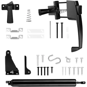 Black Heavy Duty Storm Door Closer & Screen Door Handle Replacement Kit, Shock Absorber Bracket with Spring Latch Protecting from Strong Winds