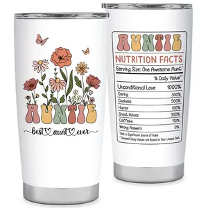 MAKEAGIFT Best Aunt Ever Tumblers - Auntie Nutrition Facts 20 Oz Insulated Tumbler - Mothers, Birthday Gifts for Aunt from Niece, Nephew