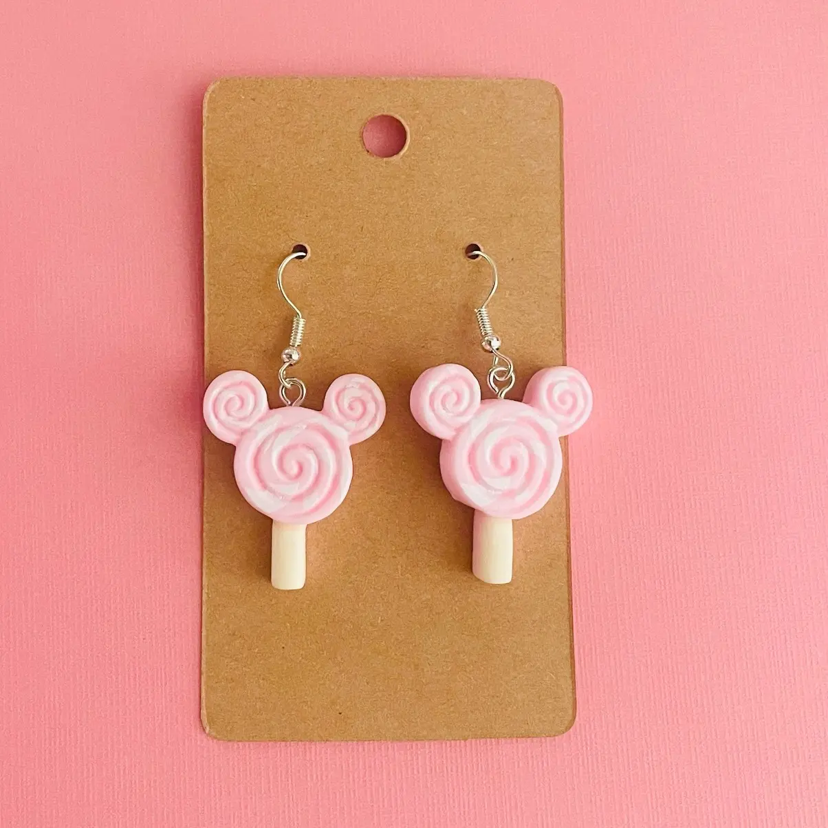 Pink lollipop candy hook earrings