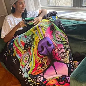 Eyesoul Dawhud Direct  Inch Pitbull Fleece Blanket Throw with Dean Russo Dog Art - Soft and Colorful Pitbull Blankets for Adults, Kids, Bed Couch Sofa Travel - Thoughtful Gift for Dog Lovers