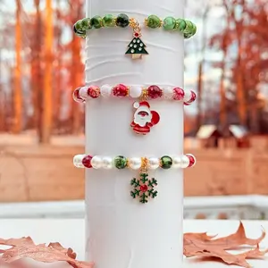 Handmade Christmas Beaded Bracelet with Customizable Charm - Perfect Holiday Gift for Loved Ones charm bracelet