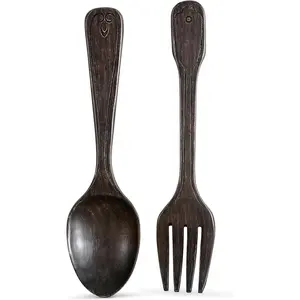16" Wooden  Fork and Spoon Wall Decor Set of 2 | Large Spoon and Fork Wall Decor | Modern Farmhouse Kitchen Decor |  Rustic   Kitchen Wall Decoration
