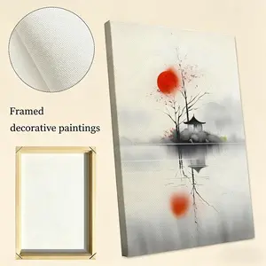 Simple landscape ink painting Framed Wall Painting Eco HD Canvas Wall Art with Inner Frame | Waterproof, Wrinkle-Free, Not Easy to Damage | Ideal Wall Decor for Hallway, Entryway & Living Room