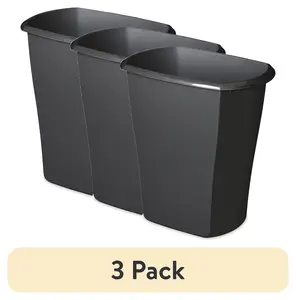 (3 pack) Sterilite 10 Gallon Rectangular Wastebasket, Large Open Plastic Trash Can for Kitchen, Black