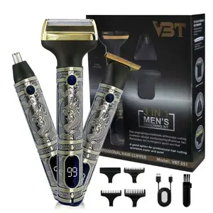 Professional Barber's Grooming Kit, 1 Set Rechargeable Barber Hair Clippers and Beard Clipper with Cordless Beard Trimming for Men with Precise T-Blade, LCD Screen and USB Charging