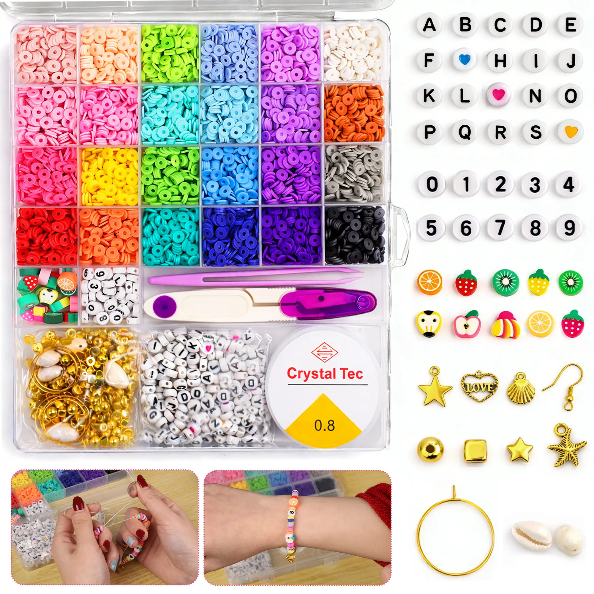Bonison 6000pcs DIY Clay Beads Bracelet Making Kit – Preppy Color Polymer Clay Heishi Beads & Charms Set, Jewelry Making Craft Kit for Girls Age 6+, Birthday Gift Idea