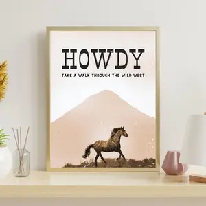 [SALE UP TO 40%] [Unframed] Howdy western poster, Cowboy quote wall art, Wild west horse print, Rustic farmhouse country home printable decor