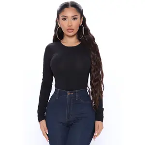 Lily Crew Neck Long Sleeve Top - Black