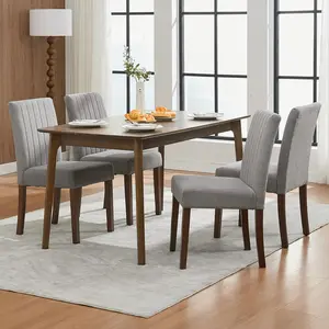 Padded Parsons Dining Chair – Tufted Backrest – Solid Wood Legs – Modern Comfort for Kitchen & Hotel Use – Set of 6 – Available in Gray or Beige