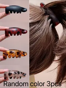 3Single Non-Slip Banana Hair Clips for Women- Vintage Oval Leopard Print, Amber and Black, Suitable for Secure Ponytails, Bun Hairstyles, and Curly Hair Styles