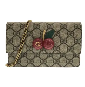 Pre-owned GUCCI GG Supreme Canvas Cherry Wallet On Chain (WOC) Mini Bag