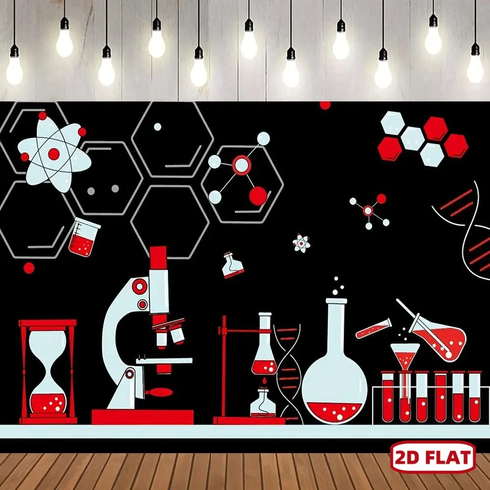 1pc Polyester 2D Flat Birthday Party Backdrop - Crazy Science Fun Scientist Theme Banner Decor, Physical & Chemical Experiments Prop Ornament