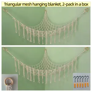 Triangle Toy Storage Net Bag Hanging Blanket, 2-Pack 42.5x55.1 Inches, Space Organizer, Birthday Gift, Bohemian Room Decor