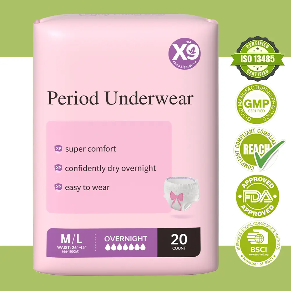 X9 Overnight Period Underwear, High-Waisted Disposable Absorbent Panties for Heavy Flow and Postpartum Use, 360° Coverage, 20-Count, Absorbent Pads, Leak Proof Pads, Elastic, Pair, Overnight Wear, Unscented, Super Absorbent