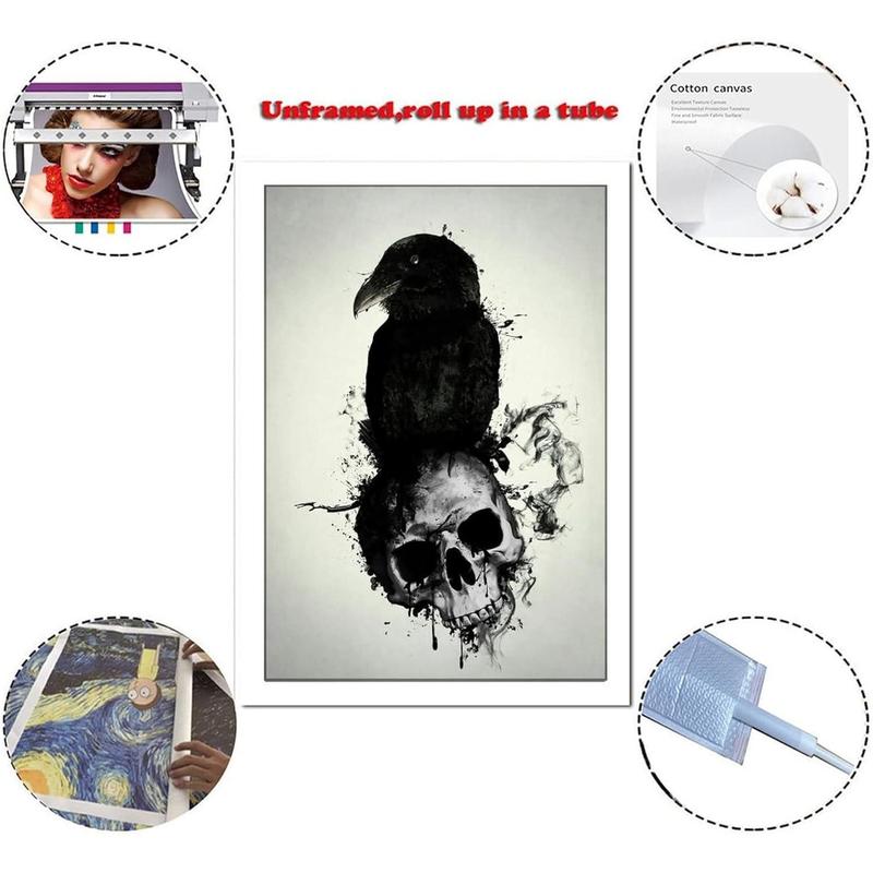 Skull and Raven Tattoo Meaning Poster Decorative Painting Canvas Wall Art Living Room Posters Bedroom Painting 12x18inch(30x45cm)