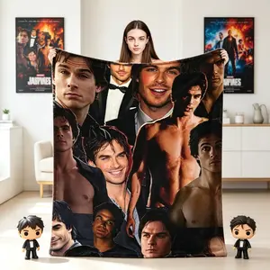Vampire Diaries Inspired Flannel Blanket, Soft Cozy TV Show Style Throw for Adults Kids, Bedroom Sofa Christmas Halloween Fan Gift