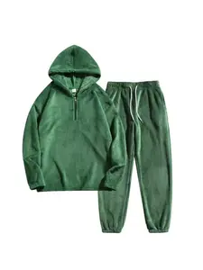 Men's Fall Winter Outfits Fleece Warm Hooded Sweatshirt Set for Daliy Wear, Old Money Polar Fleece Half Zip Pullover, Elastic Waist Drawstring Design, Casual Versatile,Essential for Man's Wardrobe
