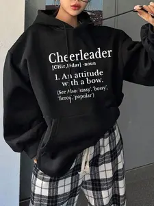Women's Stylish Fall Winter Cheerleader Hoodie with Letters and Prints, Casual Loose Fit Sweatshirt, Ultimate Cheerleader Gift