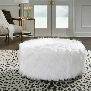 Galice Oversized Accent Ottoman in Faux Fur for Cozy Living Room Seating Soft Plush Design Perfect for Relaxation 39W x 39D x 20H