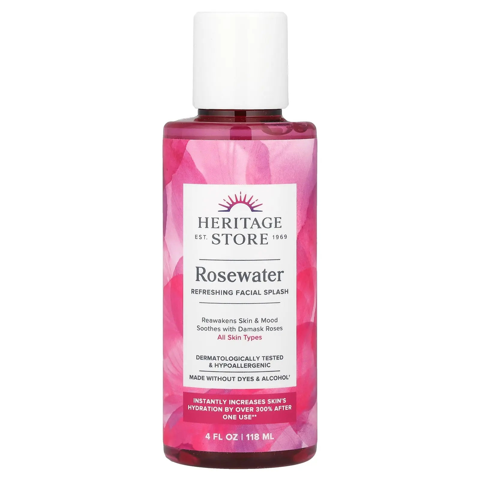 Heritage Store Rosewater Refreshing Facial Splash, 4 fl oz (118 ml)